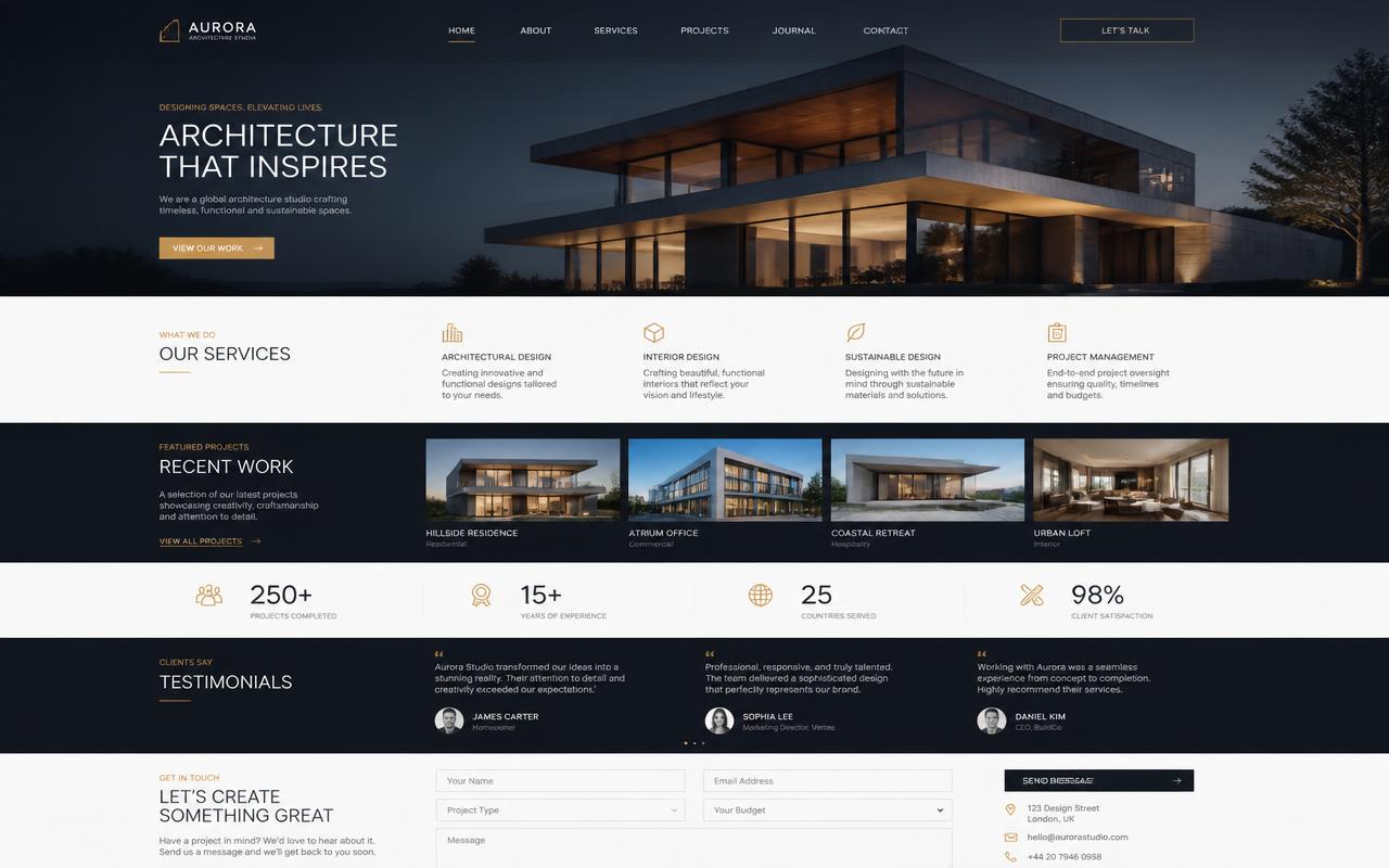 Multi-section studio site website design example